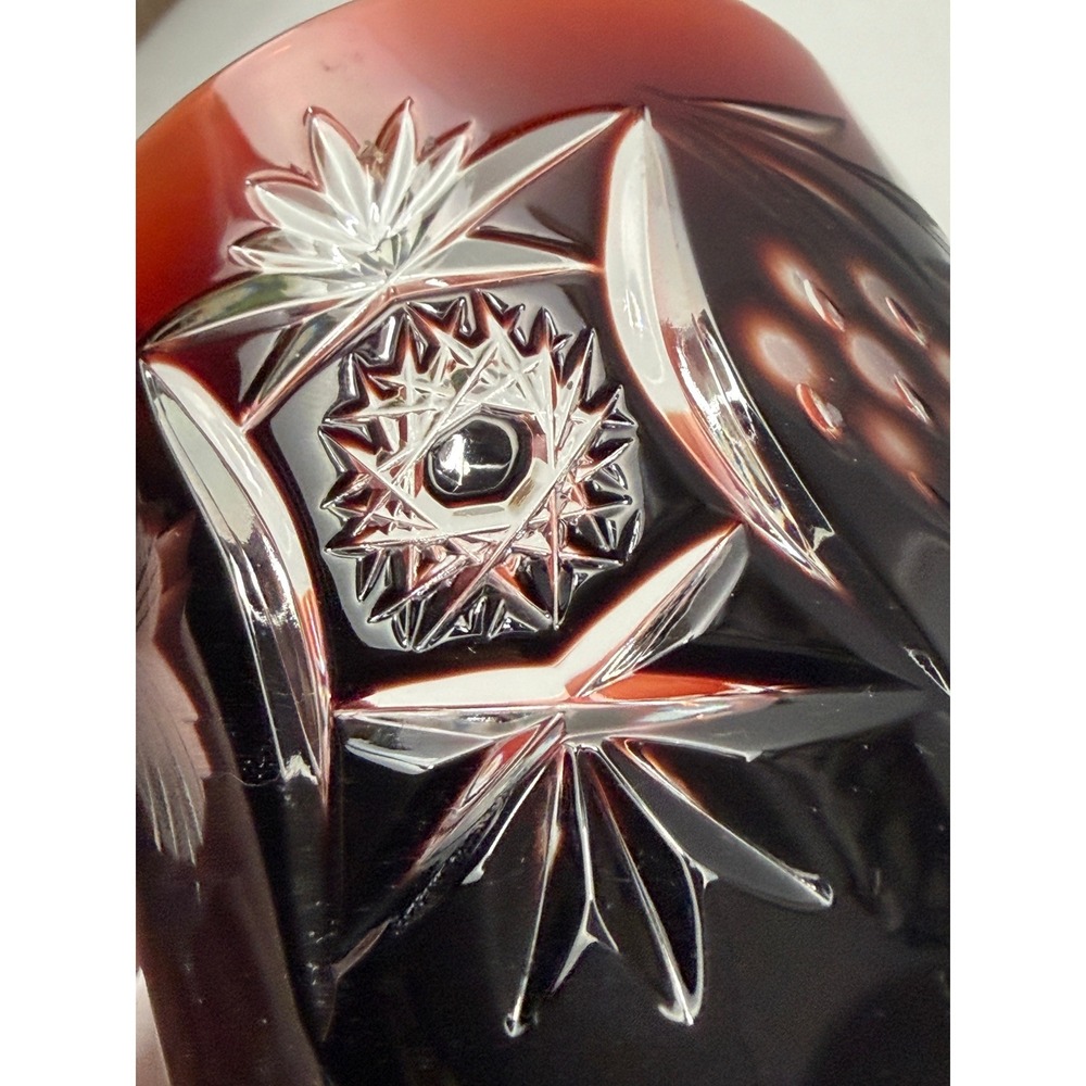 Cut Glass Old Fashioned Glass Crystal Tumbler Dark Red